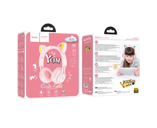 Наушники Hoco W39 Cat ear Pink