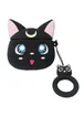Силиконовый футляр Anime для наушников AirPods + кольцо Кот Луна / Черный