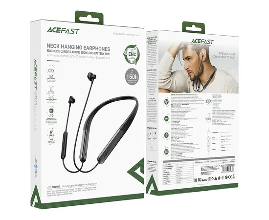 Bluetooth наушники Acefast N1 neck-hanging Black
