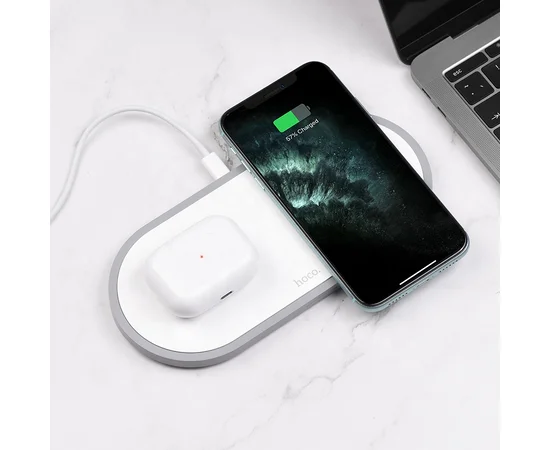 Bluetooth гарнитура HOCO ES38 + чёрный силиконовый футляр Белый