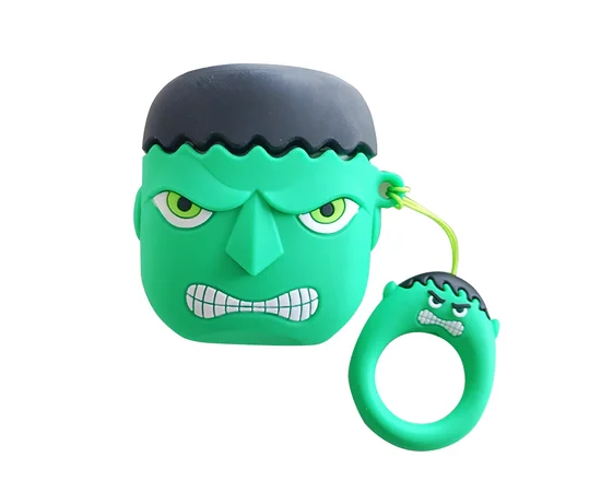 Силиконовый футляр Marvel & DC series для наушников AirPods2 + кольцо Халк / Зеленый