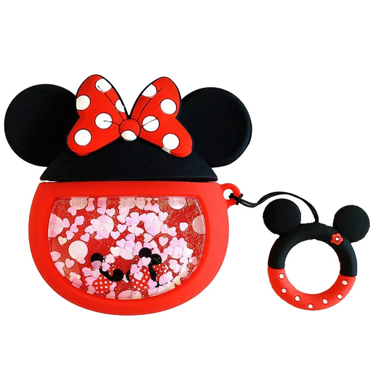 Силіконовий футляр Disney series with Sparckles & Water для навушників AirPods 1/2 + кільце Мінні Маус / Червоний