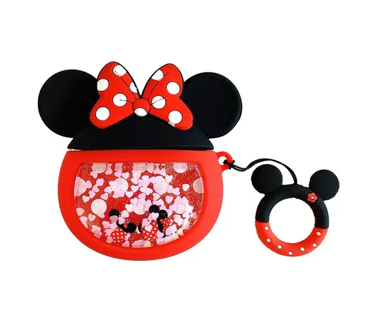 Силиконовый футляр Disney series with Sparckles & Water для наушников AirPods 1/2 + кольцо Минни Маус/Красный