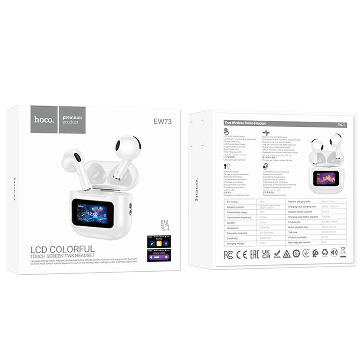 Бездротові навушники TWS Hoco EW73 Randy with Touch Screen White