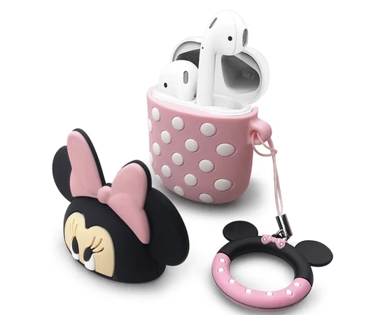 Силиконовый футляр Disney series для наушников AirPods2 + кольцо Минни Маус - розовый