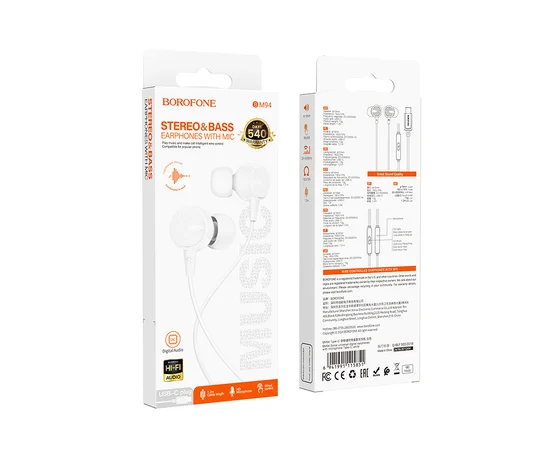 Наушники Borofone BM94 Sonar universal (Type-C/1.2m) White