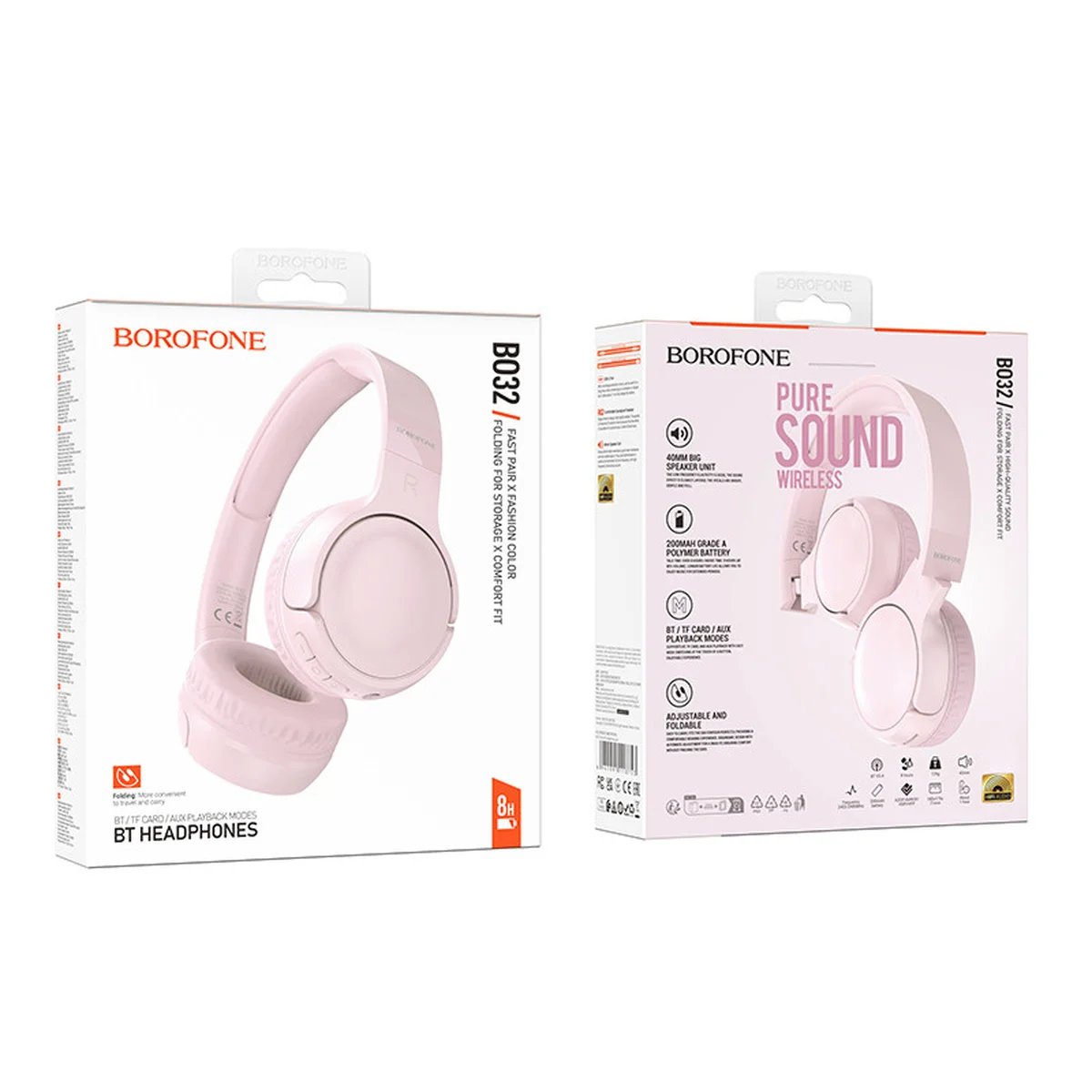Накладные беспроводные наушники BOROFONE BO32 Show Pink