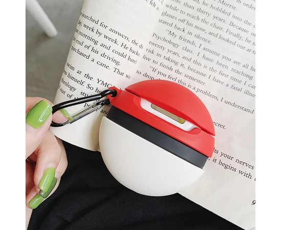 Силиконовый футляр Pokemon series для наушников AirPods Pro + кольцо Покебол/Красно-белый