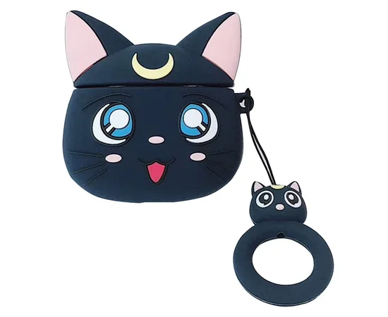 Силиконовый футляр Anime для наушников AirPods + кольцо Кот Сейлормун / Черный