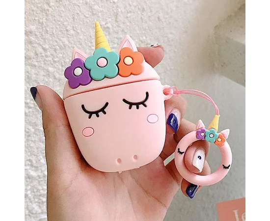 Силиконовый футляр Sleep Unicorn series для наушников AirPods2 + кольцо Розовый