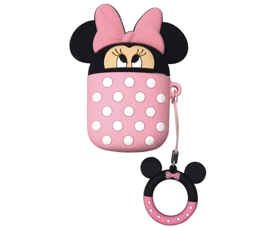 Силиконовый футляр Disney series для наушников AirPods2 + кольцо Минни Маус - розовый