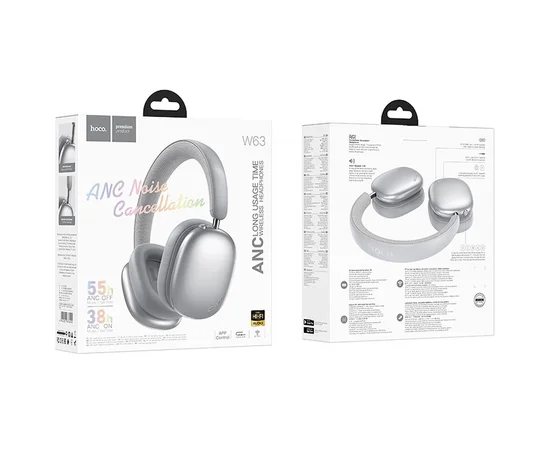 Накладные беспроводные наушники Hoco W63 Triunfo ANC Silver