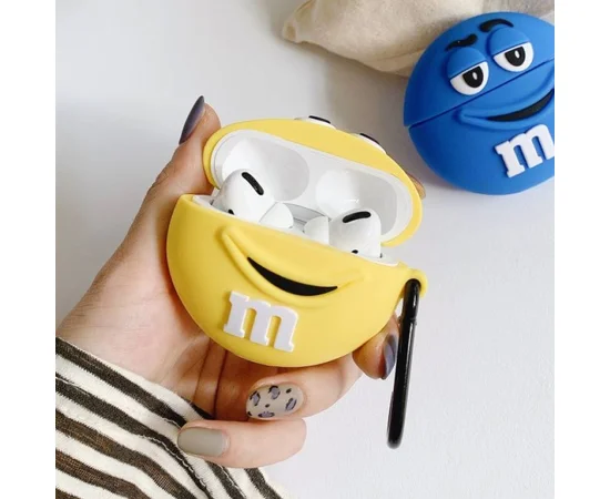 Силиконовый футляр M & M`s с карабином для наушников AirPods2 Желтый