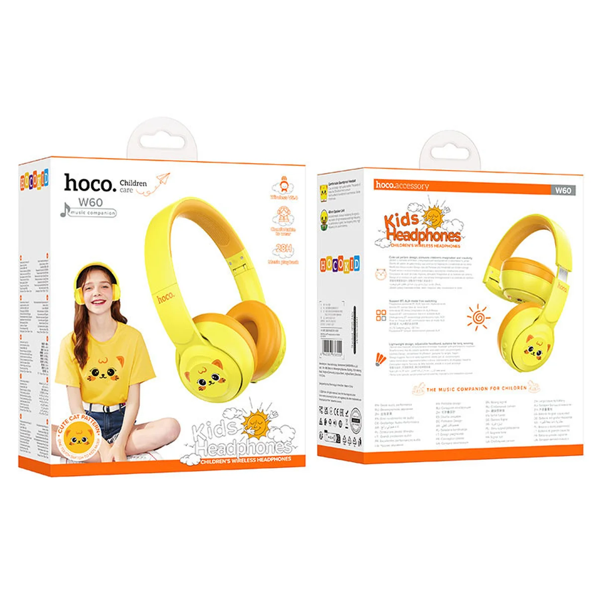 Накладні бездротові навушники Hoco W60 Rhyme for children Sun yellow