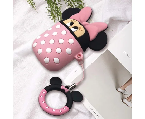 Силиконовый футляр Disney series для наушников AirPods2 + кольцо Минни Маус - розовый