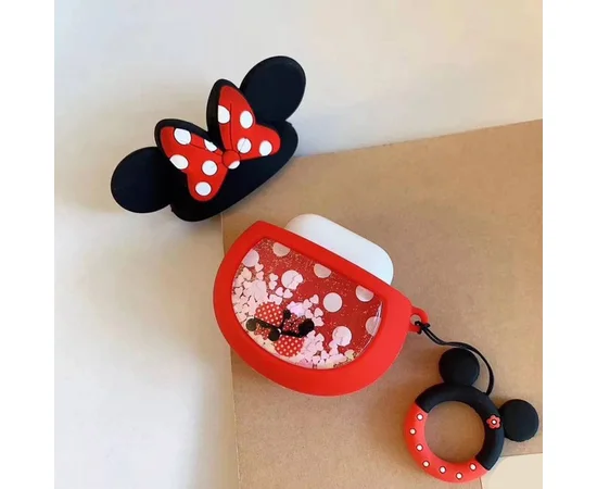 Силиконовый футляр Disney series with Sparckles & Water для наушников AirPods 1/2 + кольцо Минни Маус/Красный