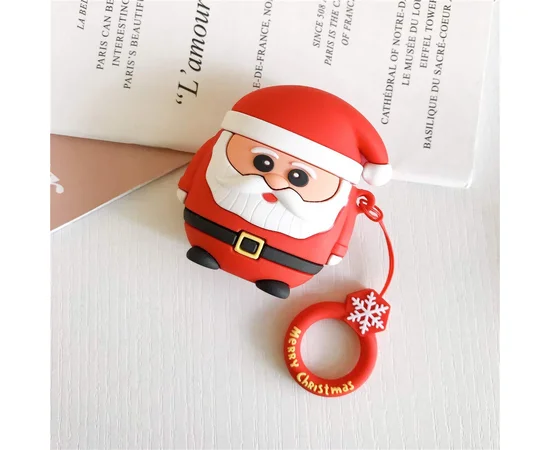 Силиконовый футляр Happy New Year с кольцом для наушников AirPods Санта / Красный