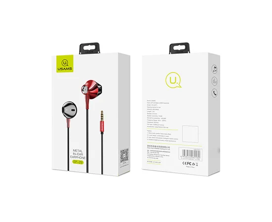 Наушники Usams EP-29 Metal 3.5mm с микрофоном Красный