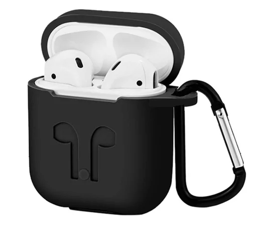 Силиконовый футляр Silicone Case + карабин для наушников AirPods Черный