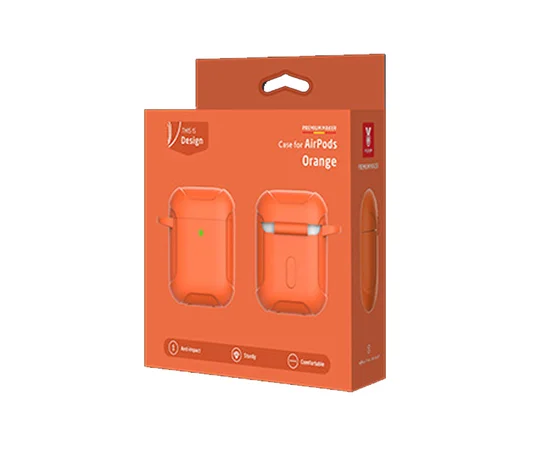 Силиконовый футляр Armor с карабином для Airpods Оранжевый