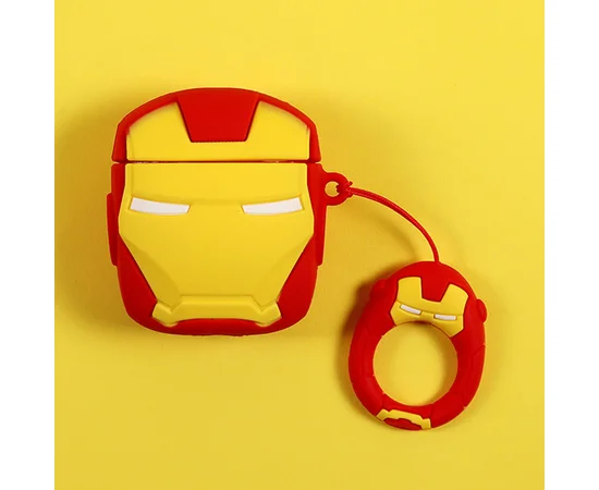 Силиконовый футляр Marvel & DC series для наушников AirPods2 + кольцо Iron Man / Красный