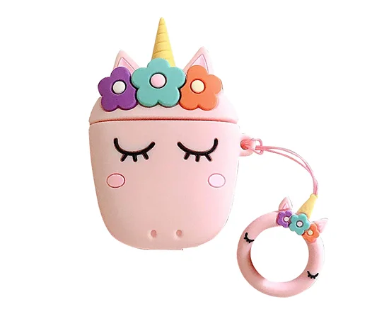 Силиконовый футляр Sleep Unicorn series для наушников AirPods2 + кольцо Розовый