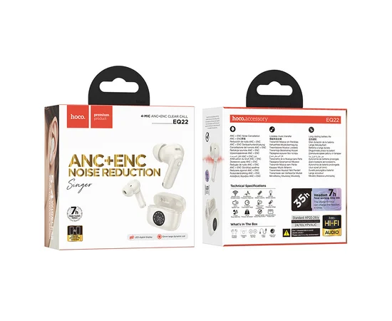 Беспроводные TWS наушники Hoco EQ22 Singer ANC+ENC Cloudy white