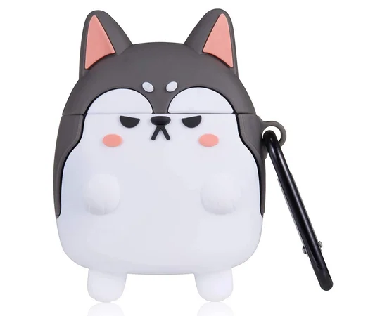 Силиконовый футляр Dogs для наушников AirPods Хаски / Серый