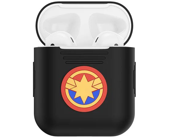 Силиконовый футляр Marvel series для наушников AirPods Captain Marvel / Черный