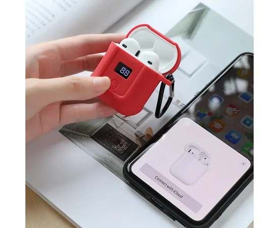 Bluetooth гарнитура HOCO S11 + красный силиконовый футляр Белый