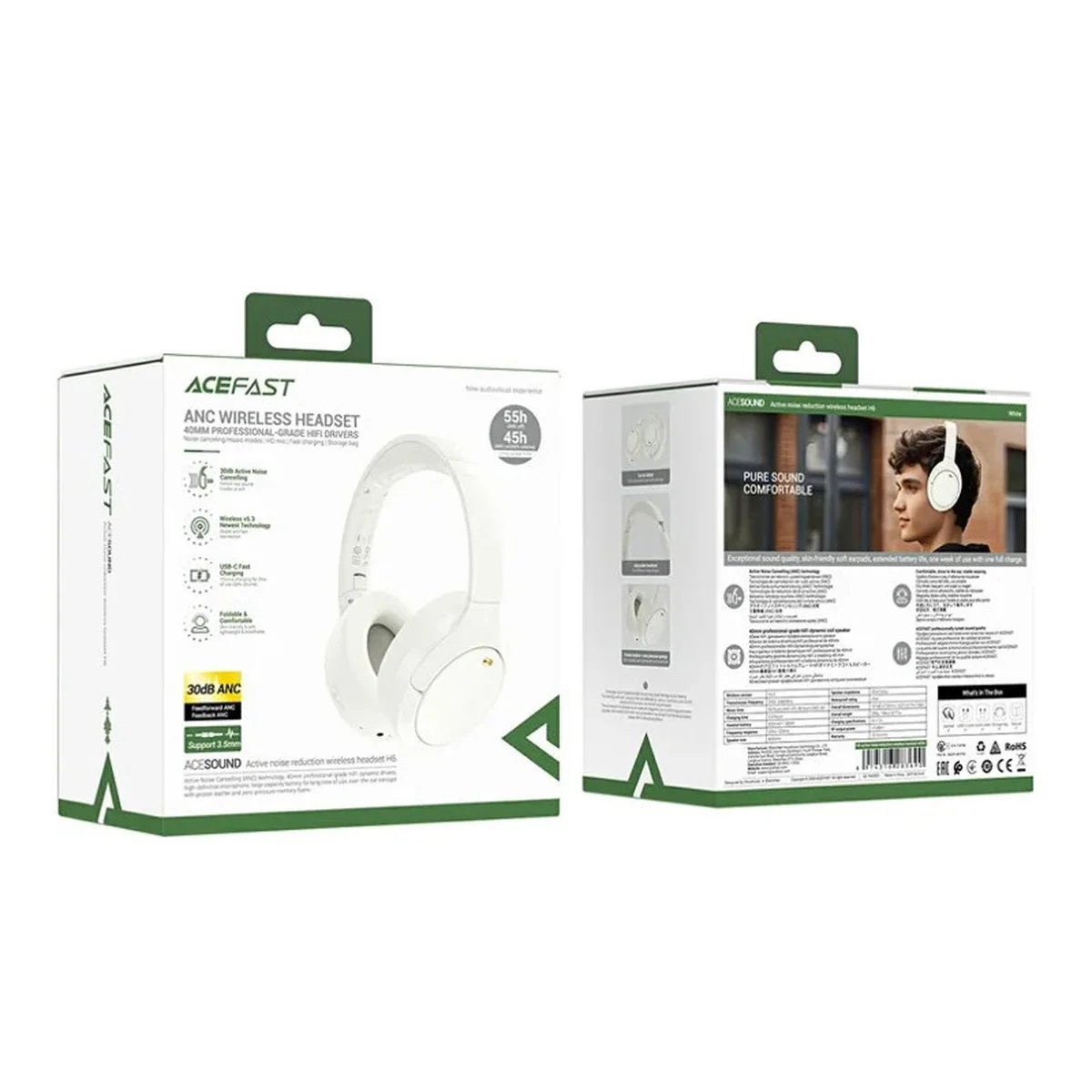 Накладные беспроводные наушники Acefast H6 ANC White