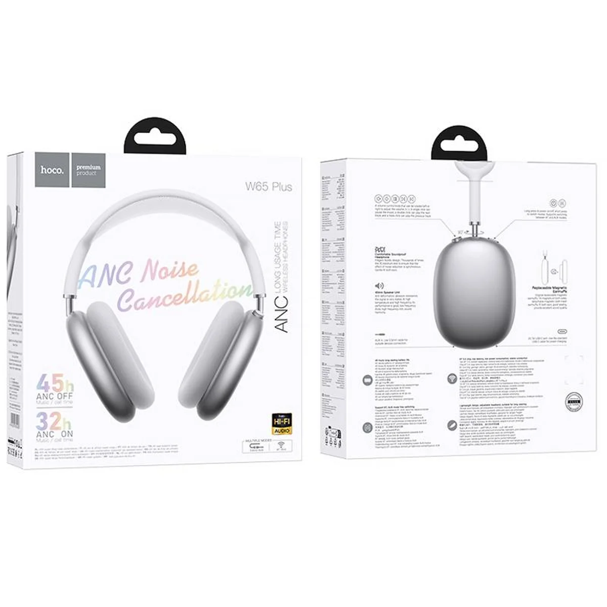 Накладні бездротові навушники Hoco W65 Plus Happy ANC Silver