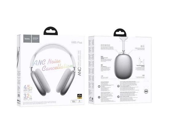 Накладные беспроводные наушники Hoco W65 Plus Happy ANC Silver