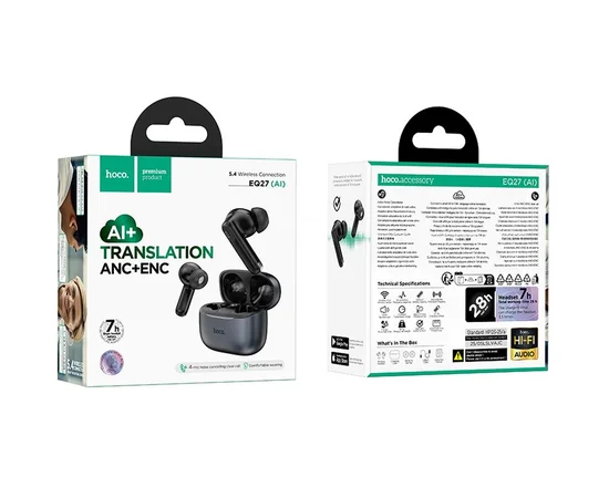 Беспроводные TWS наушники Hoco EQ27 Fun ANC+ENC+smart AI translation Metal gray