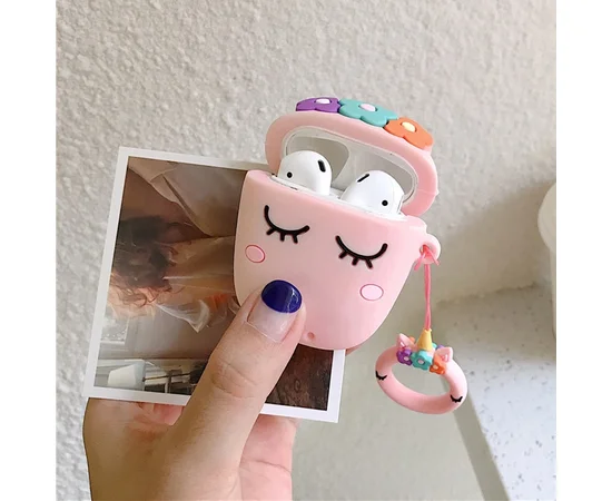 Силиконовый футляр Sleep Unicorn series для наушников AirPods2 + кольцо Розовый