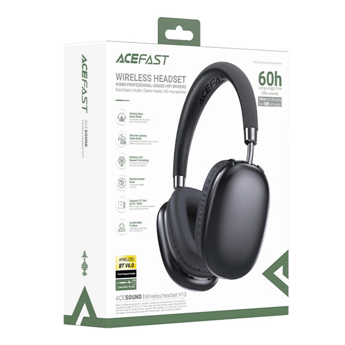 Накладные беспроводные наушники Acefast H13 Black