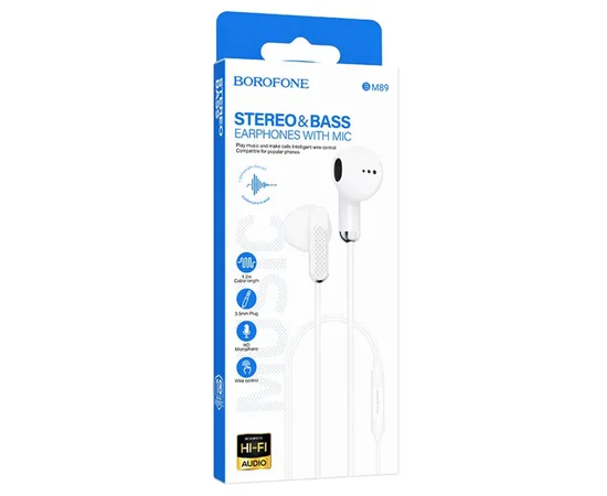 Наушники Borofone BM89 Surpass universal (3.5mm/1.2m) White