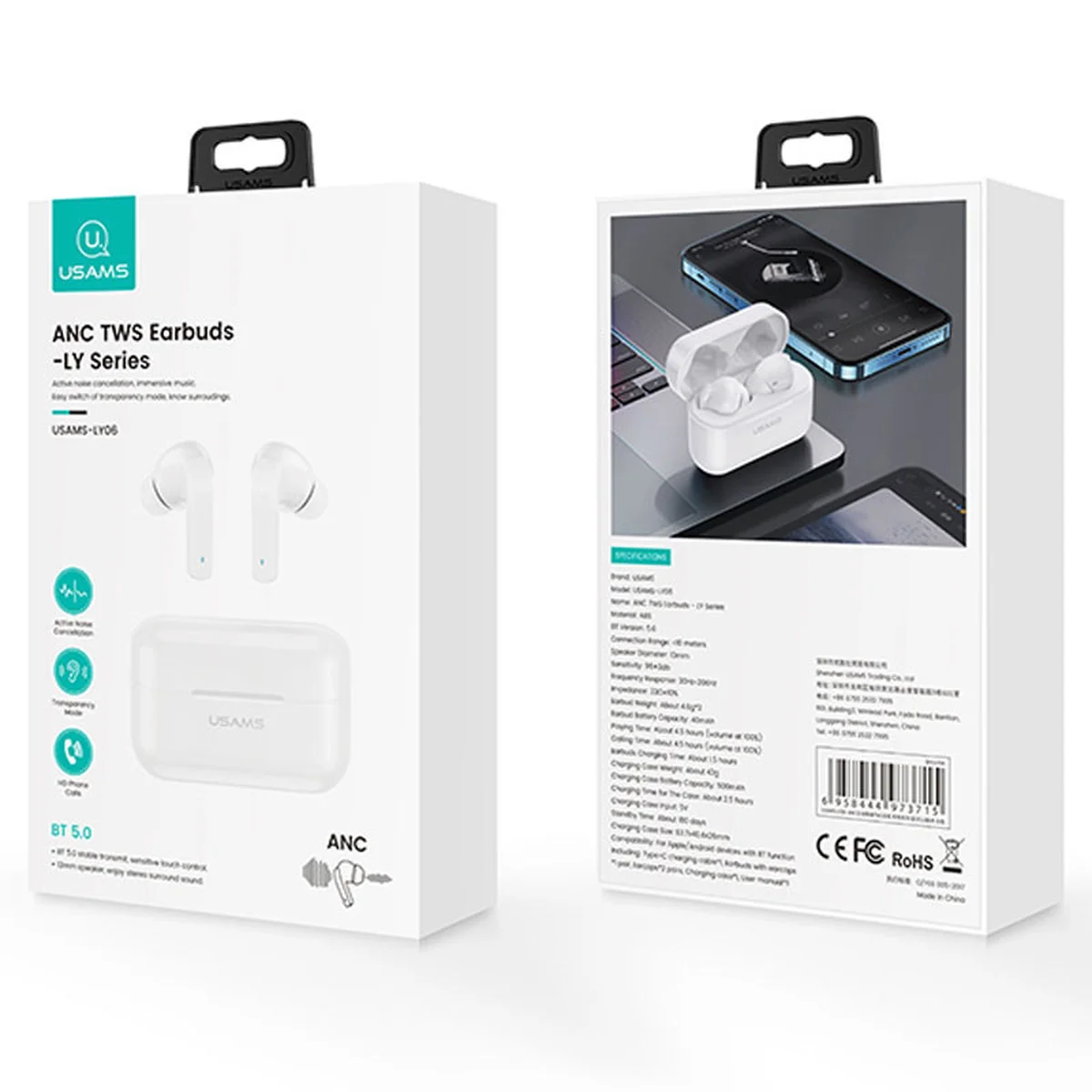 Беспроводные TWS наушники USAMS-LY06 ANC BT5.0 Белый