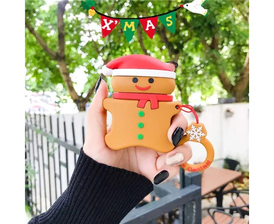 Силиконовый футляр Happy New Year с кольцом для наушников AirPods Новогоднее печенье / Коричневый