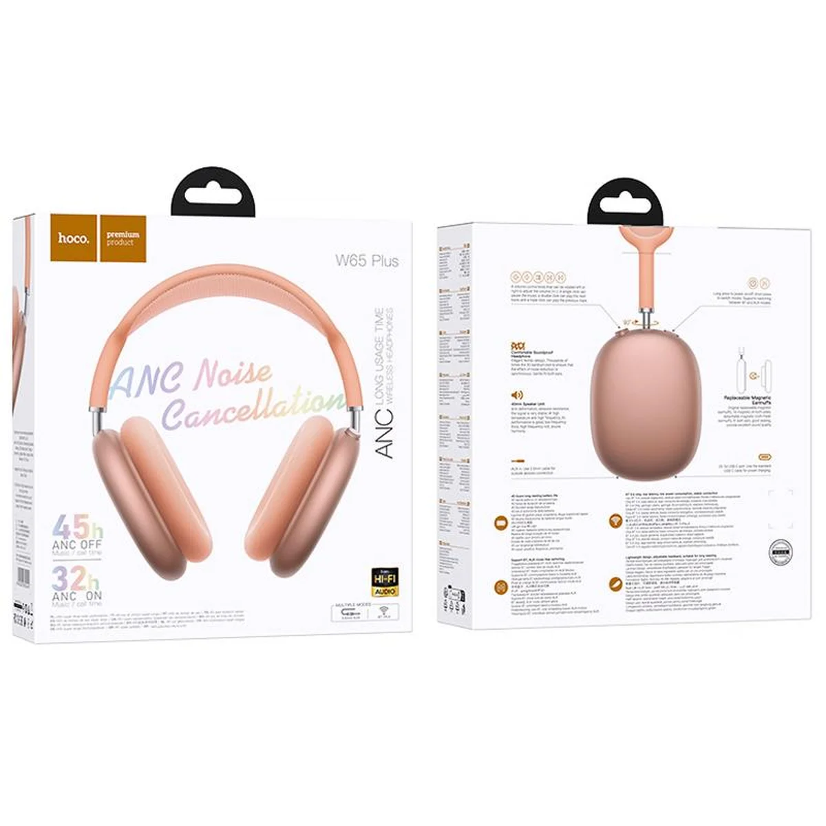 Накладные беспроводные наушники Hoco W65 Plus Happy ANC Orange