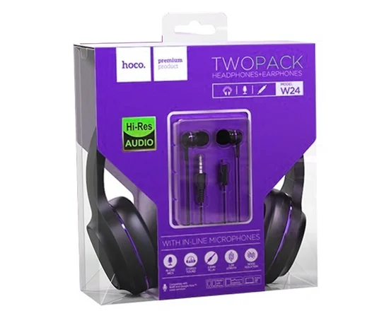 Наушники Hoco W24 Черно - фиолетовый