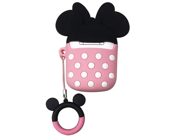 Силиконовый футляр Disney series для наушников AirPods2 + кольцо Минни Маус - розовый
