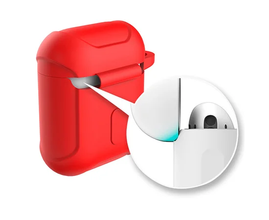 Силиконовый футляр Armor с карабином для Airpods Красный