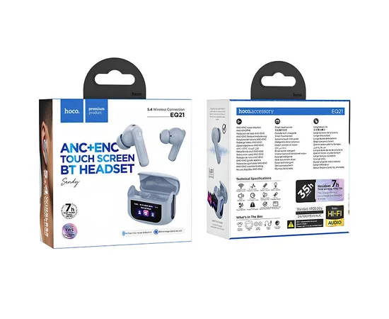 Беспроводные TWS наушники Hoco EQ21 Sandy with Touch Screen ANC+ENC Blue star