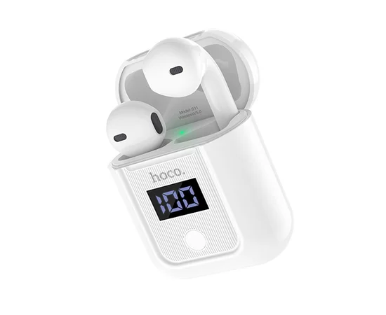 Bluetooth гарнитура HOCO S11 + красный силиконовый футляр Белый