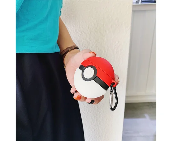 Силиконовый футляр Pokemon series для наушников AirPods Pro + кольцо Покебол/Красно-белый