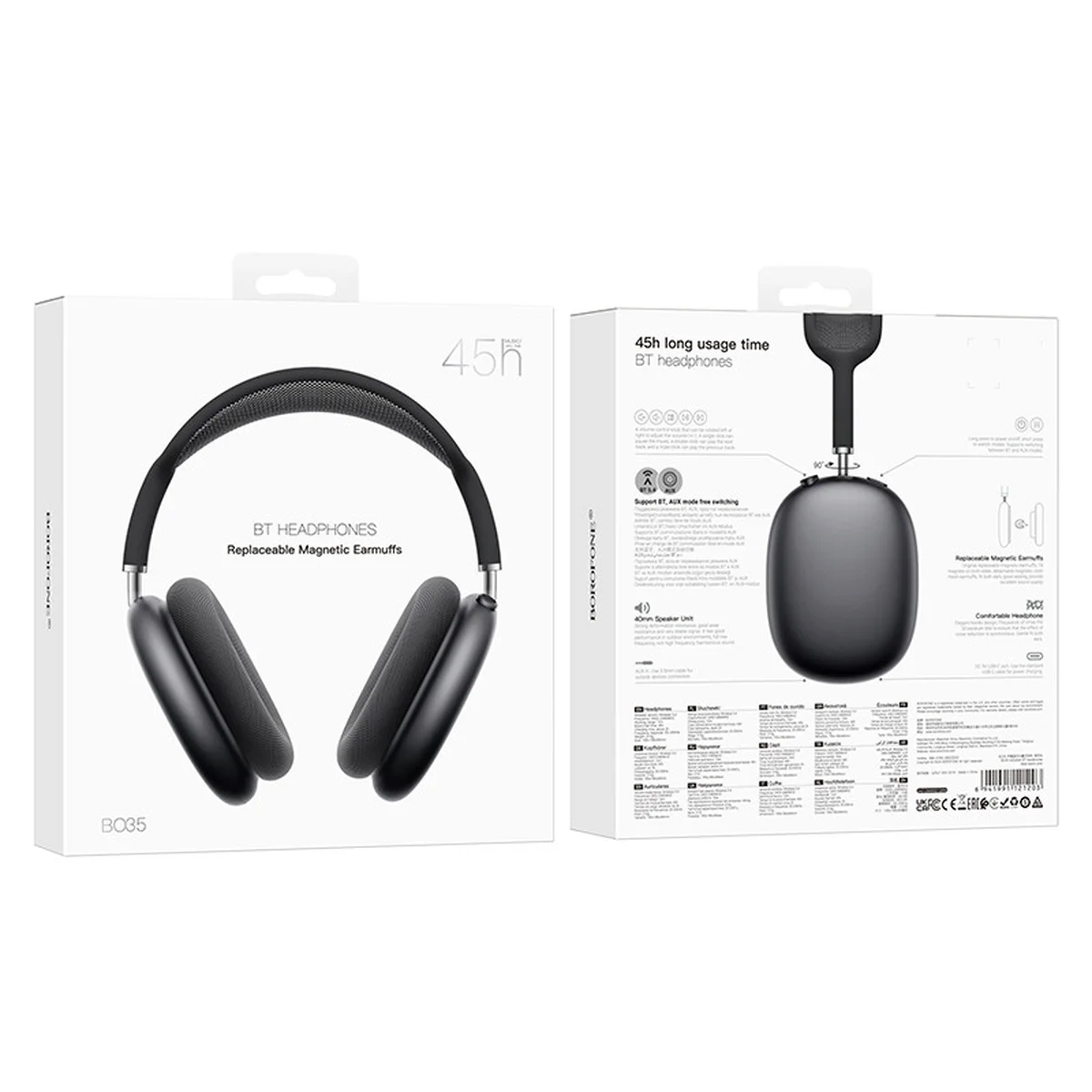 Накладные беспроводные наушники BOROFONE BO35 Plus Adorable ANC Deep space gray