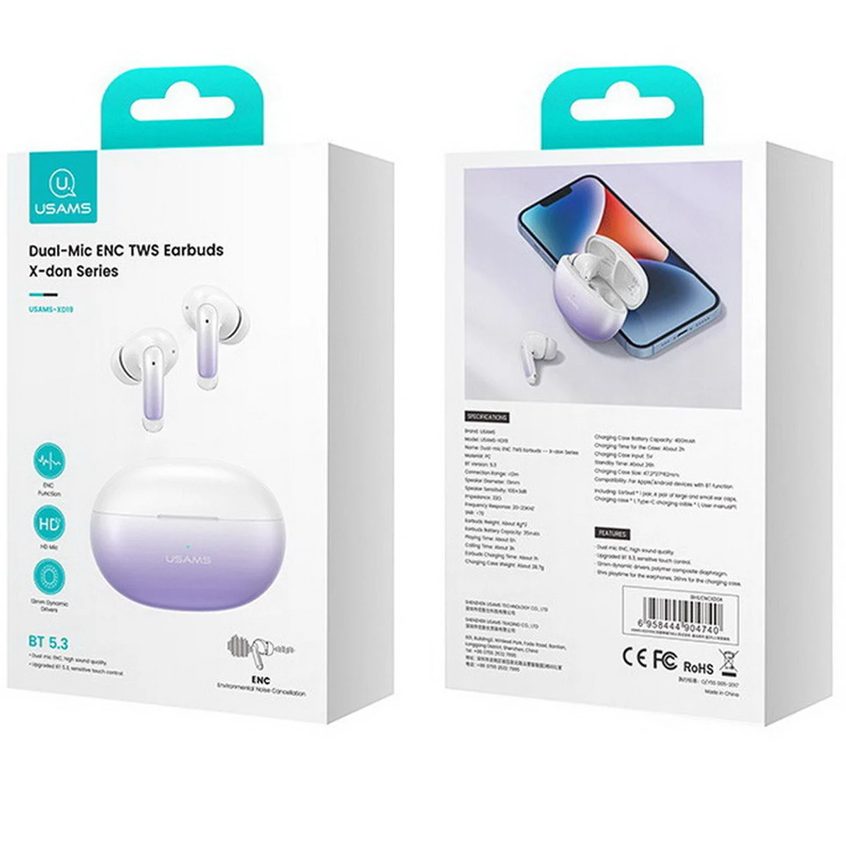 Бездротові навушники TWS Usams-XD19 X-don Series BT 5.3 Gradient Purple