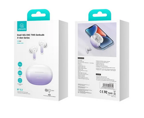 Бездротові навушники TWS Usams-XD19 X-don Series BT 5.3 Gradient Purple