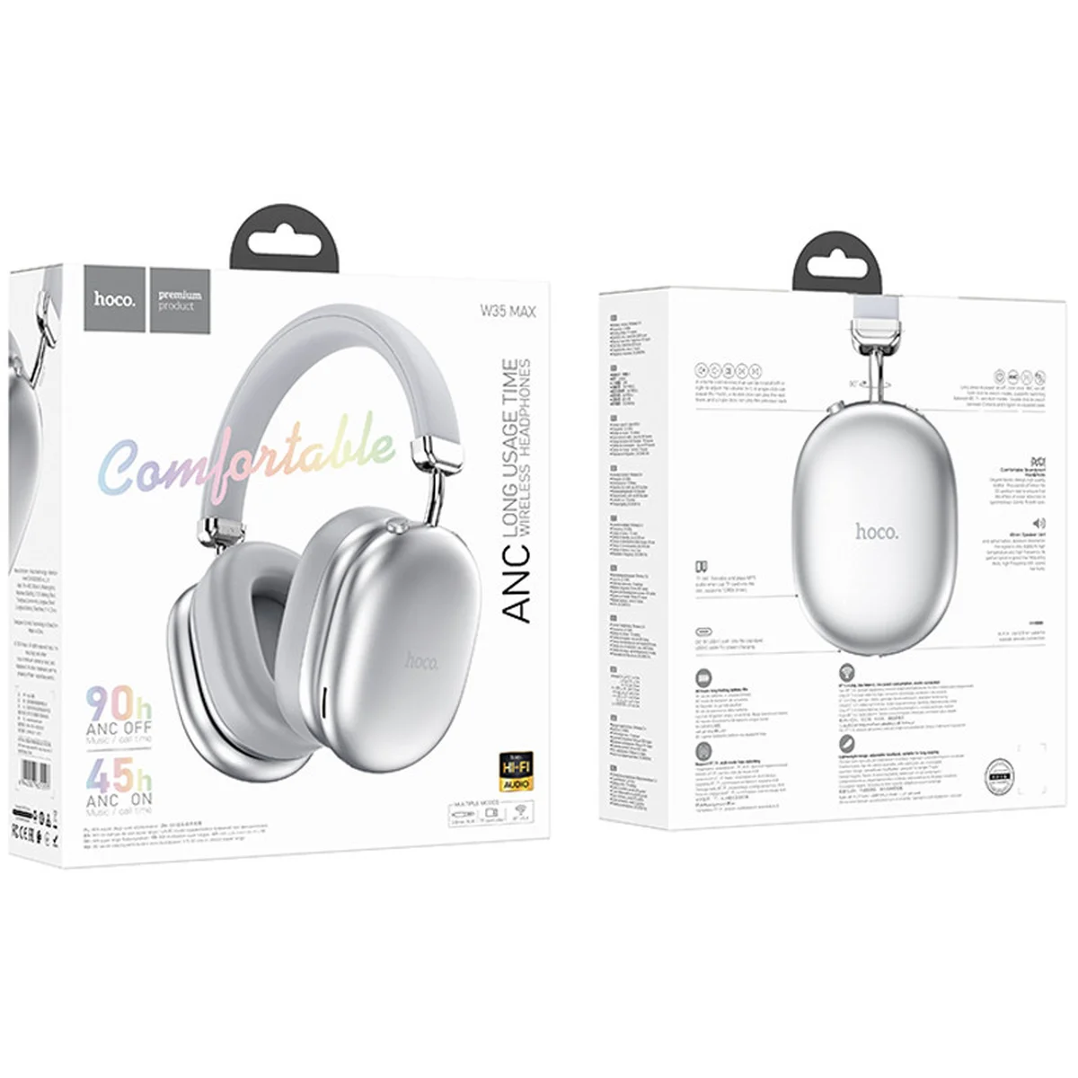 Накладные беспроводные наушники Hoco W35 Max Auspicious ANC Silver